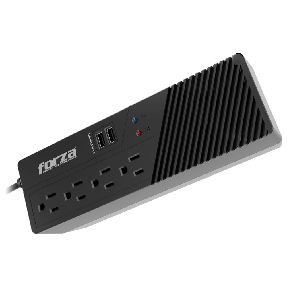 Regulador de voltaje Forza 1000Voltios/ 500Watts 4 tomas certificados NEMA 5-15R + 2 puertos USB