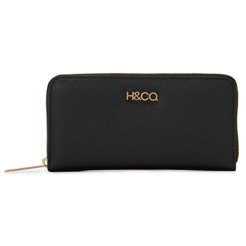 Billetera H&Co zip around color negro para dama