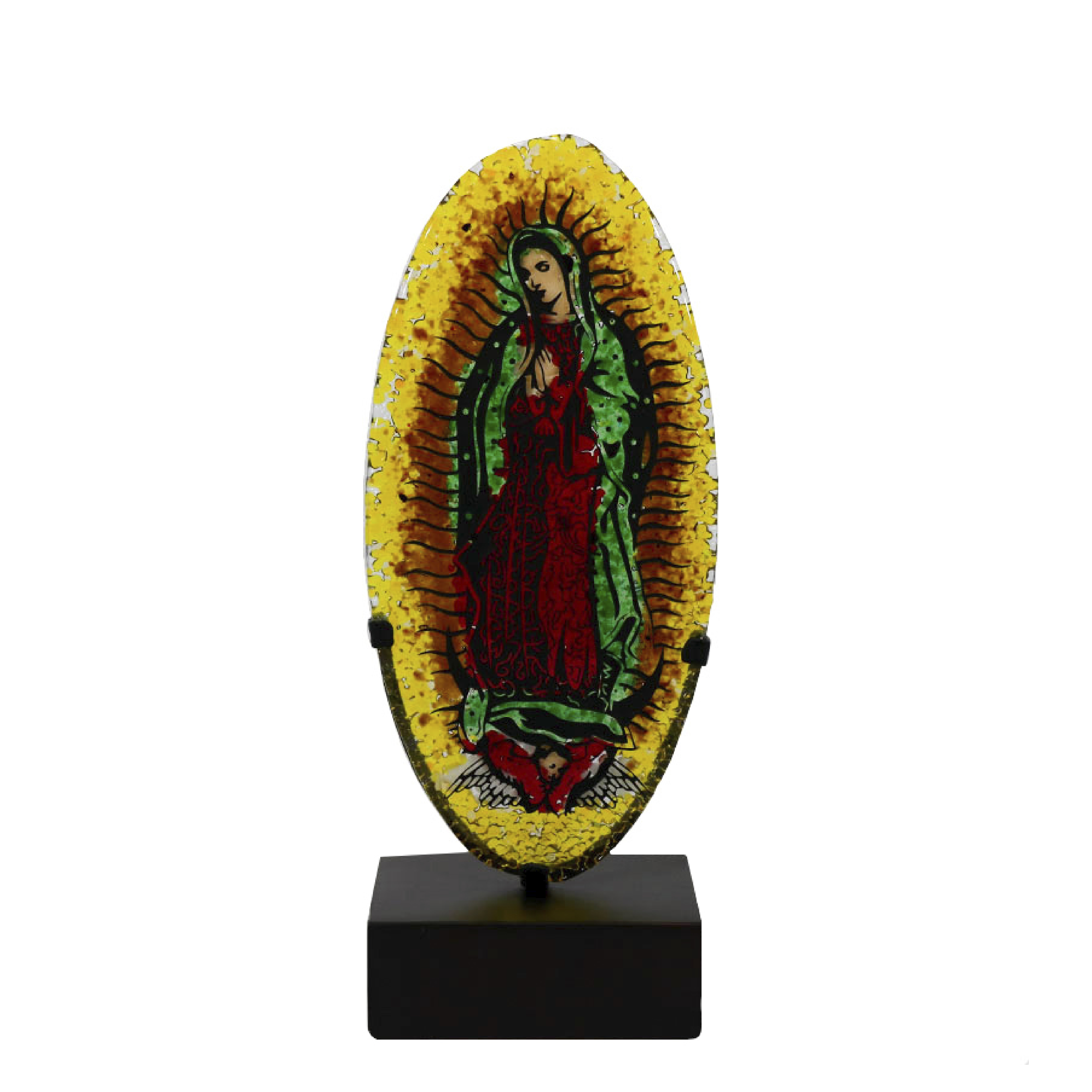 Decoración Virgen de Guadalupe figura de vidrio artístico