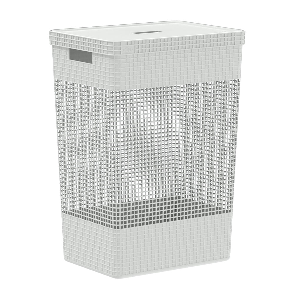 Cesta blanco con tapa beige 49 l