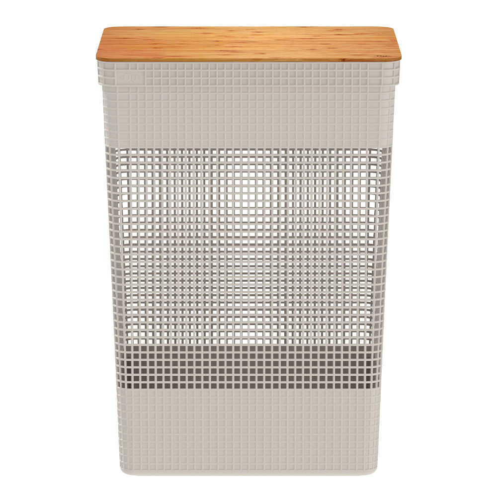 Cesta beige con tapa de bambú 49 l