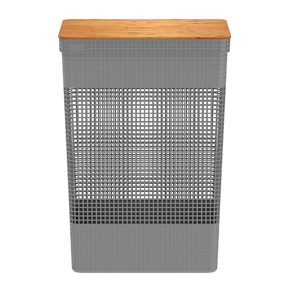 Cesta gris con tapa de bambú 49 l