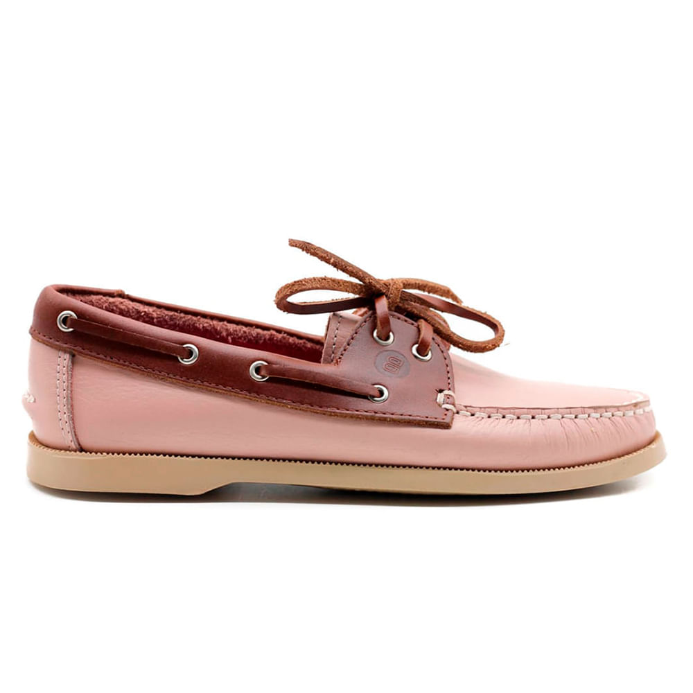 Zapato de cuero  para mujer top sider casual color rosa nude con detalles café