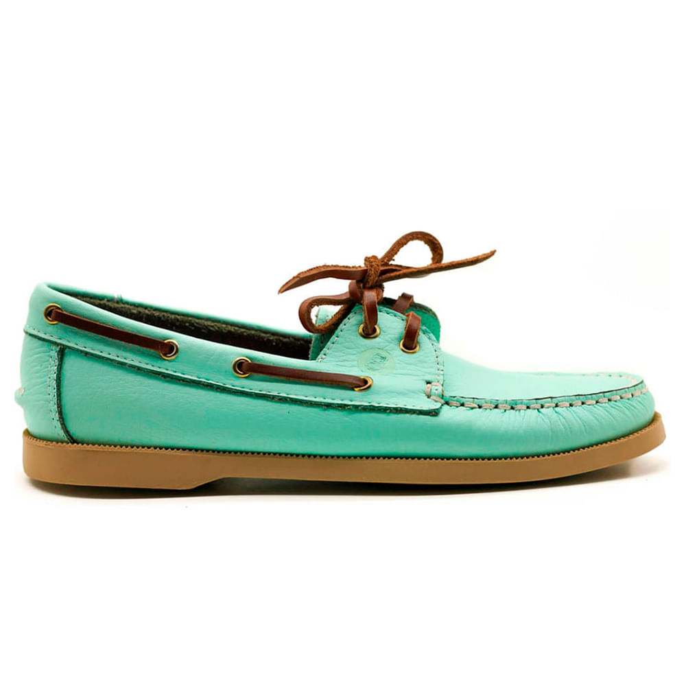 Zapato de cuero  para mujer top sider casual color verde menta