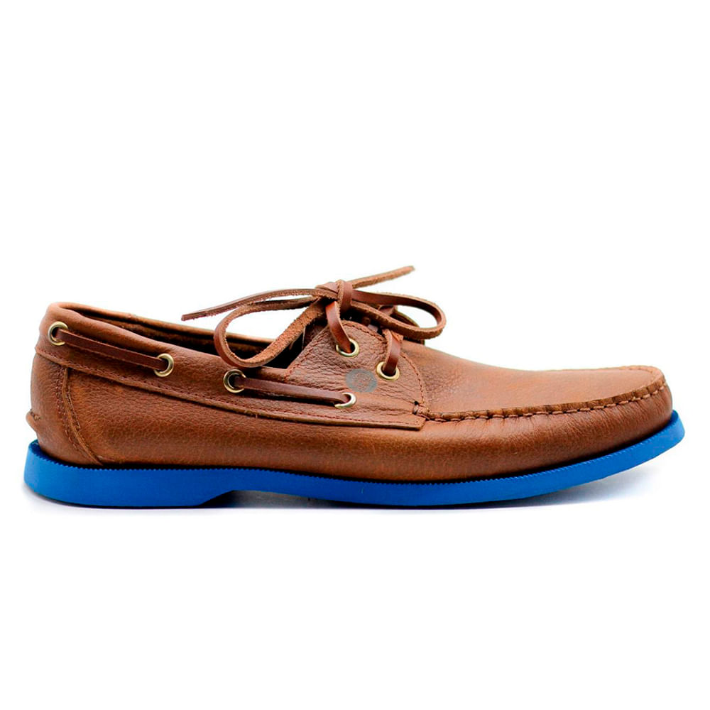 Zapato de cuero para hombre top sider casual color café suela azul