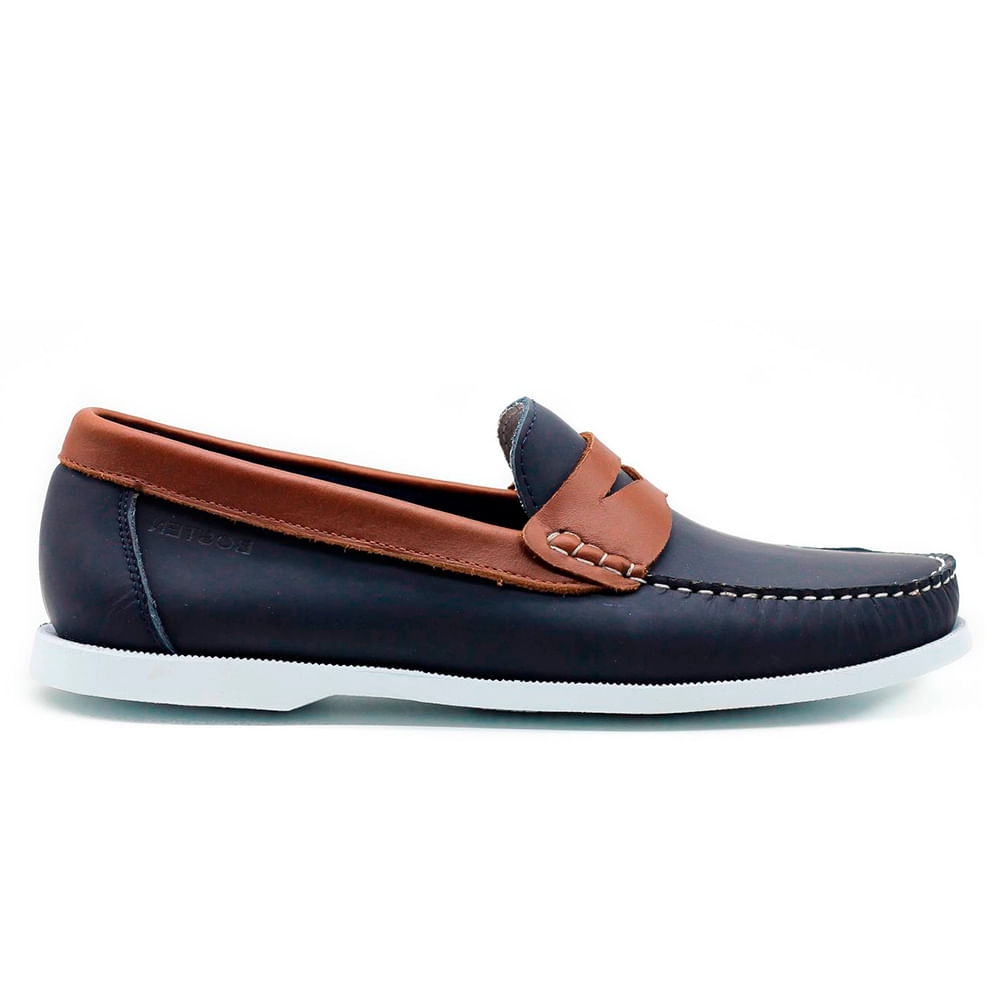Zapato de cuero para hombre loafers casual color azul con detalle café