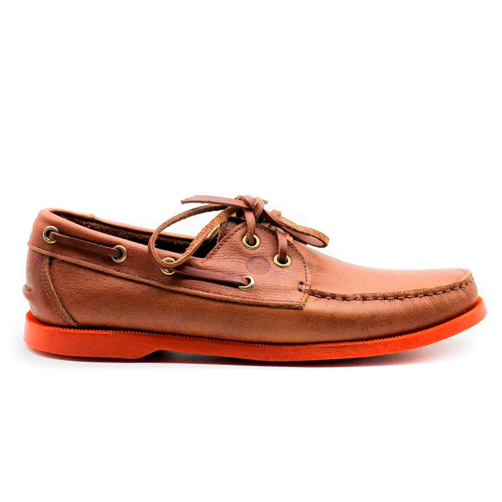 Zapato de cuero para hombre top sider casual color café suela naranja
