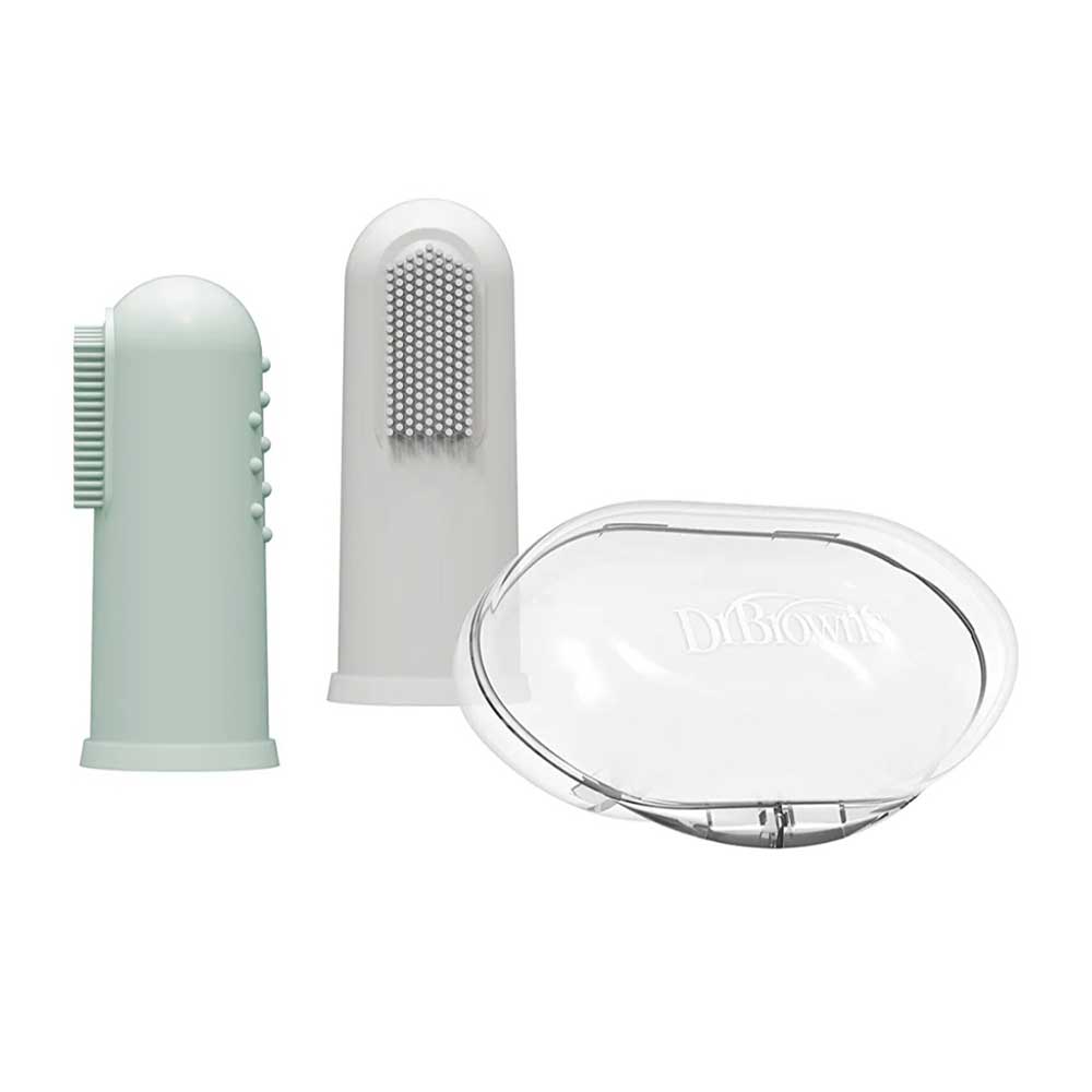 Set de 2 cepillos de dientes para dedo y estuche para bebé