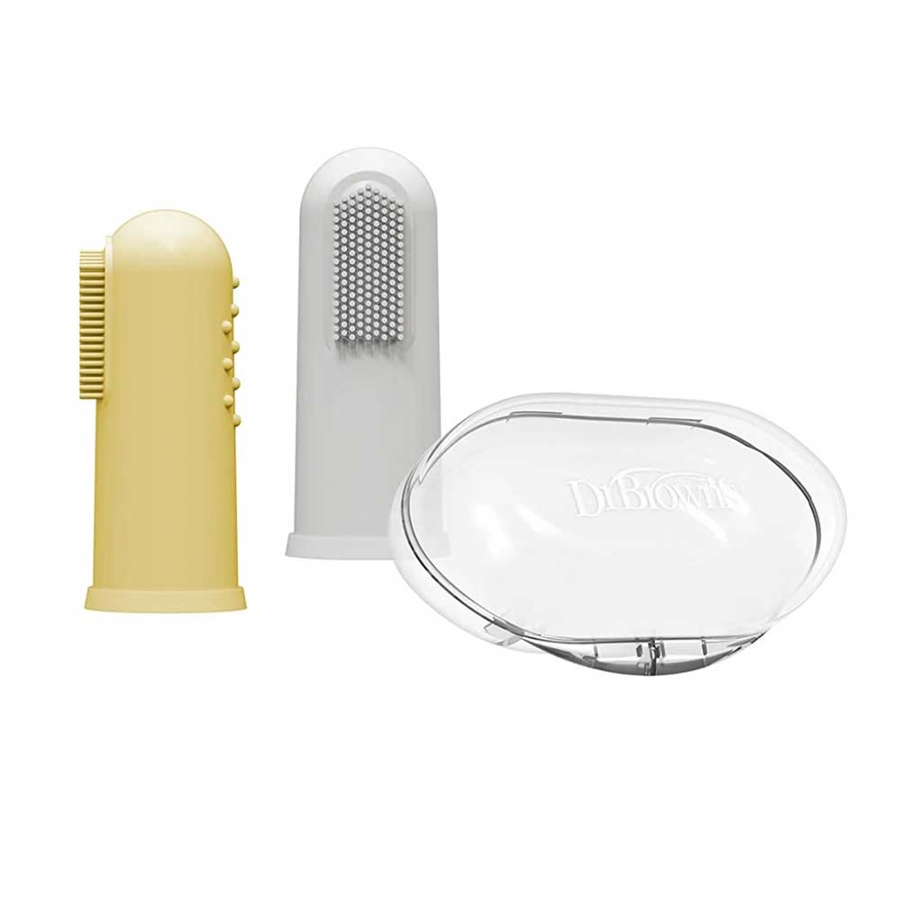 Set de 2 cepillos de dientes para dedo y estuche para bebé