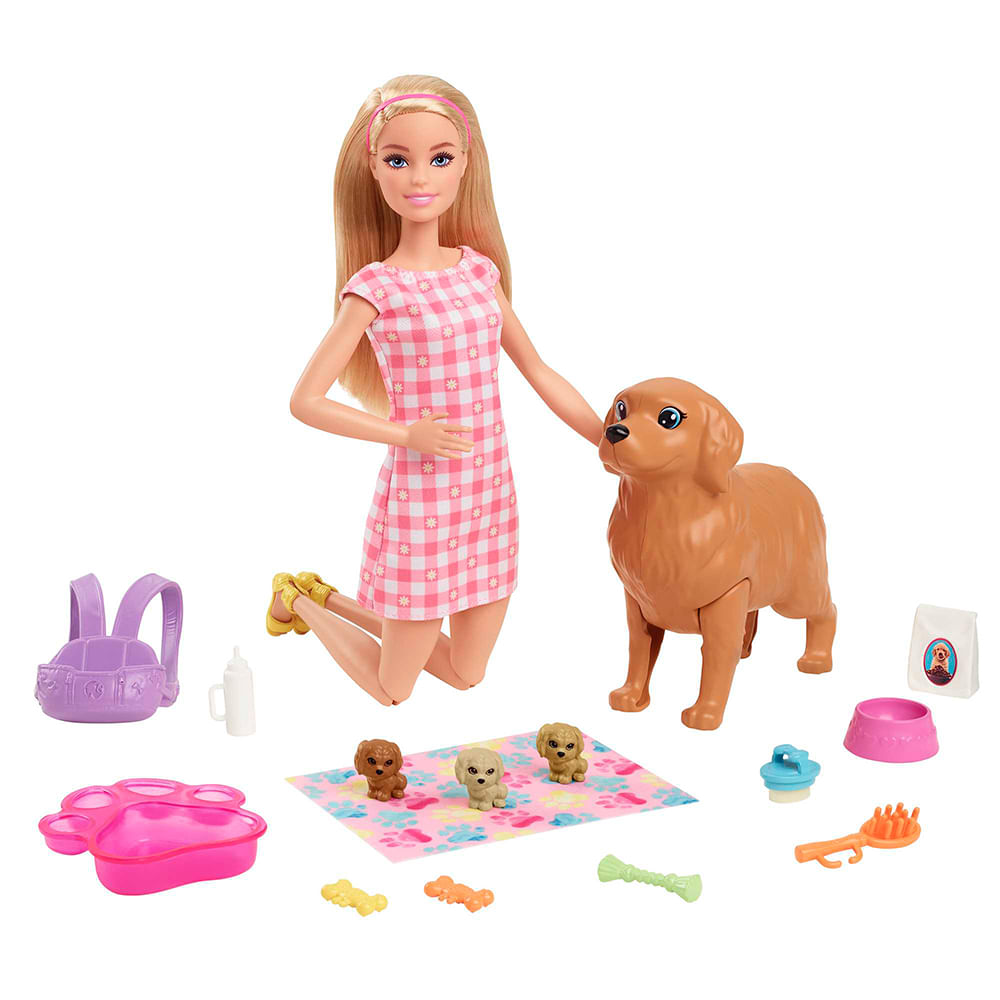 Barbie muñeca cachorros recién nacidos con mascotas