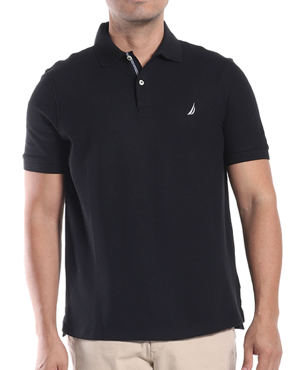 Nautica Camisa polo básica negra sólida para hombre