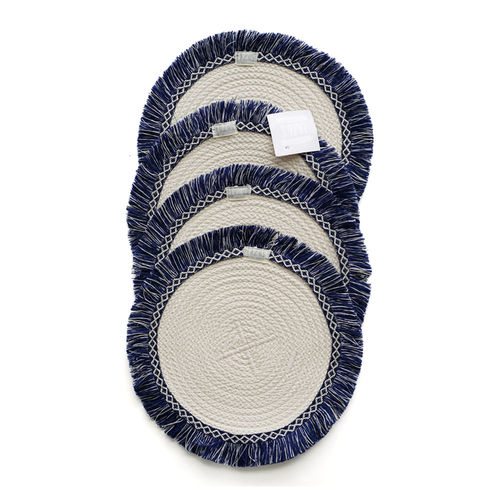 Portacaliente con flecos azules