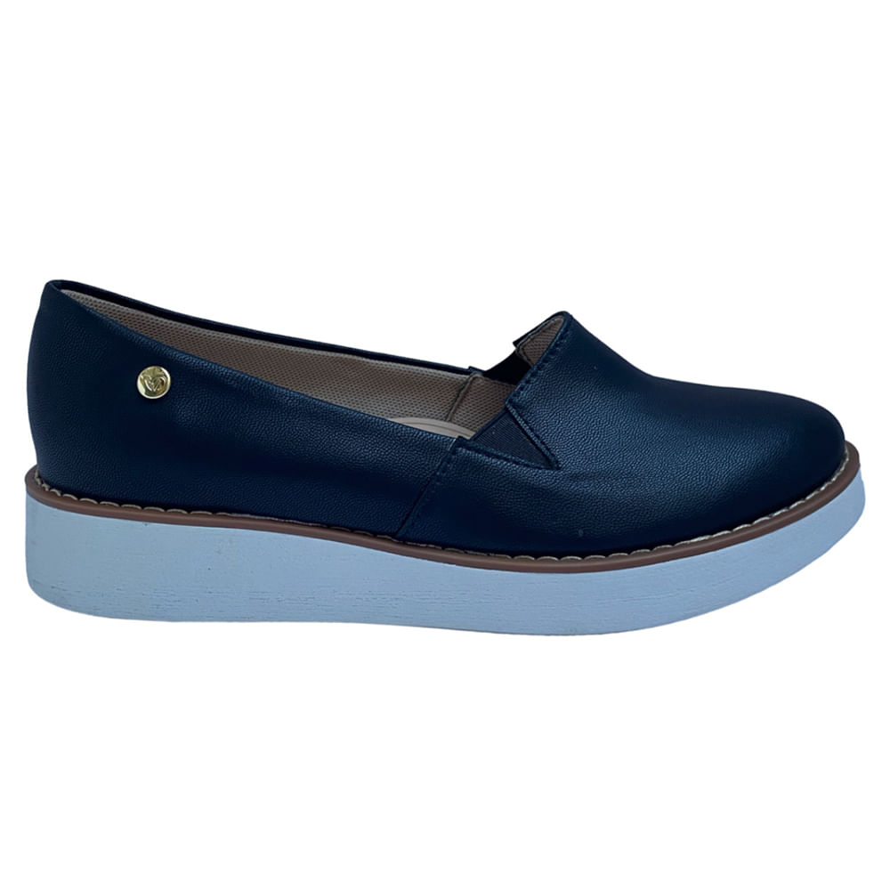 Zapato Mocasin casual suela blanca Selene PU color negro para mujer