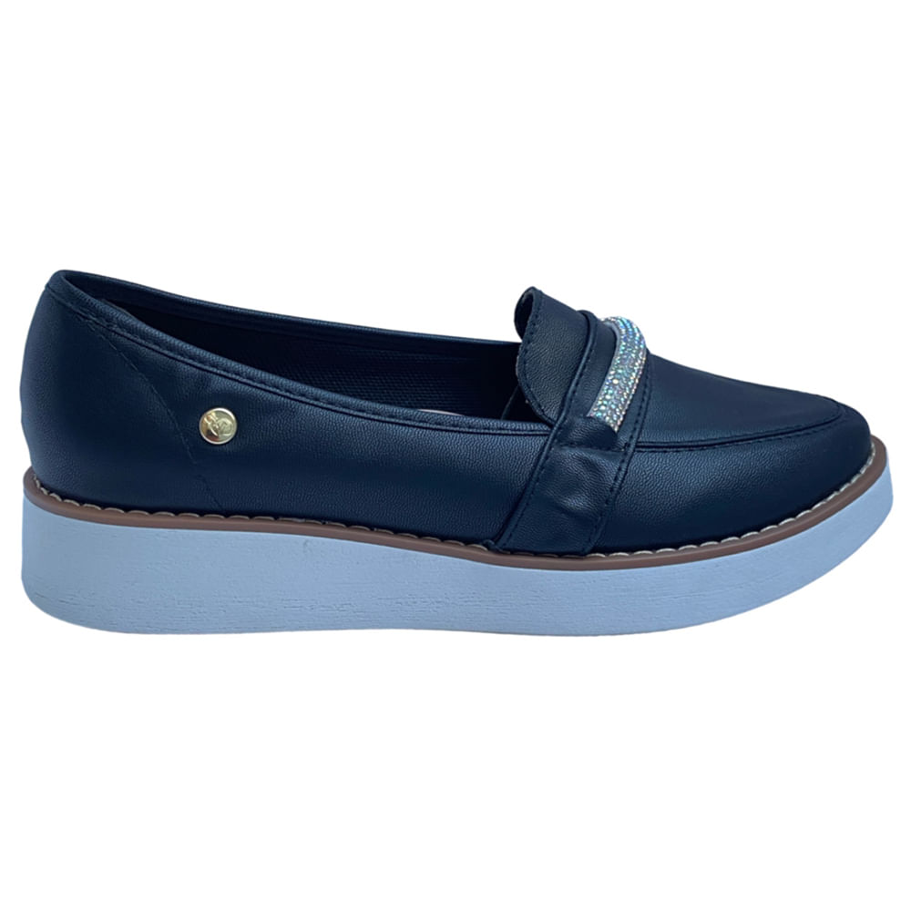 Zapato Mocasin casual suela blanca Selene PU color negro para mujer