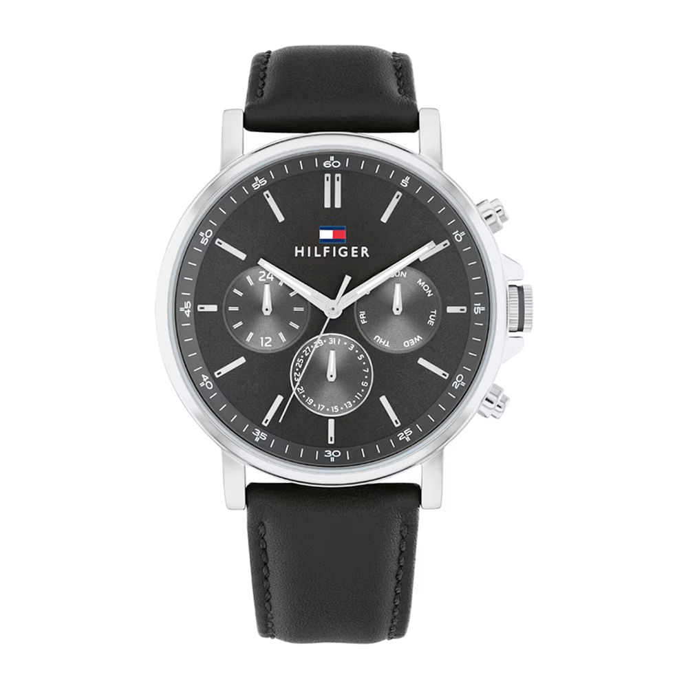 Reloj Tommy Hilfiger análogo de cuero negro para hombre