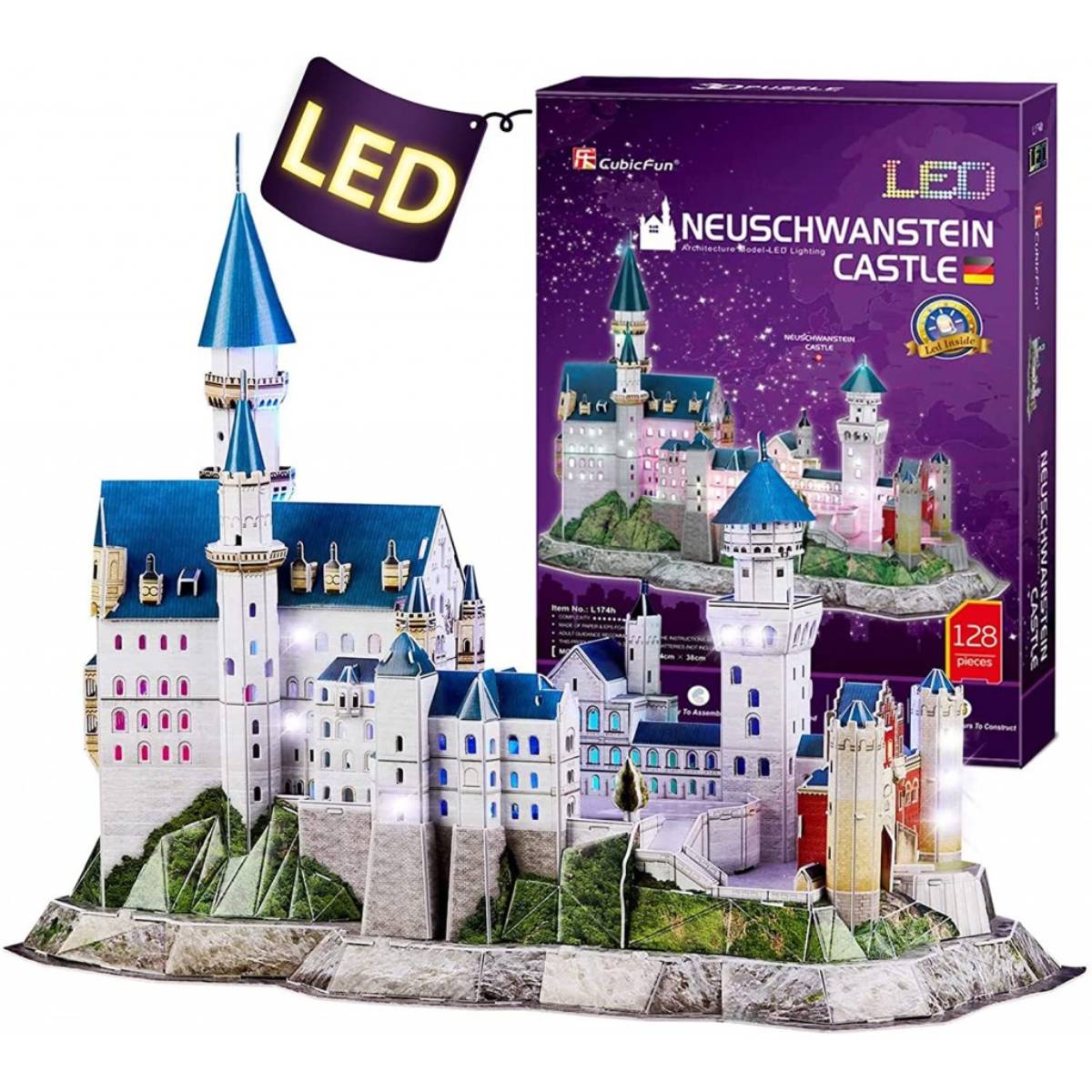 Rompecabezas 3D LED Neuschwanstein Castle 128 pieces