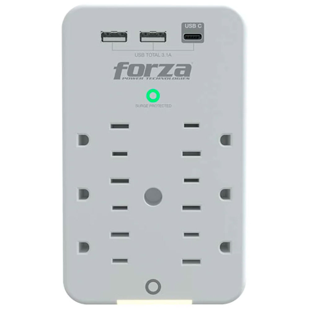 Tomacorriente protector de tensión 1875w/120v 6 salidas y 3 puertos USB