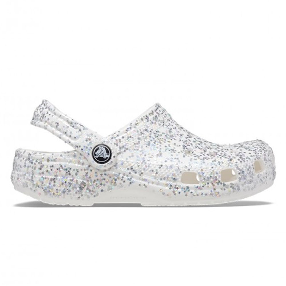 Crocs clásico clog blanco/glitter para niña