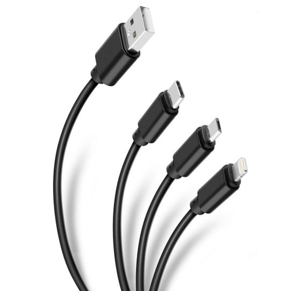 Cable 3 en 1 USB-A a lightning/micro USB/USB-C