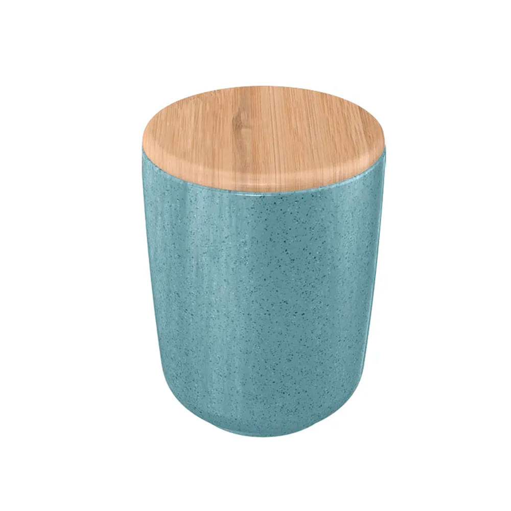 Porta algodón azul con tapa de bambú