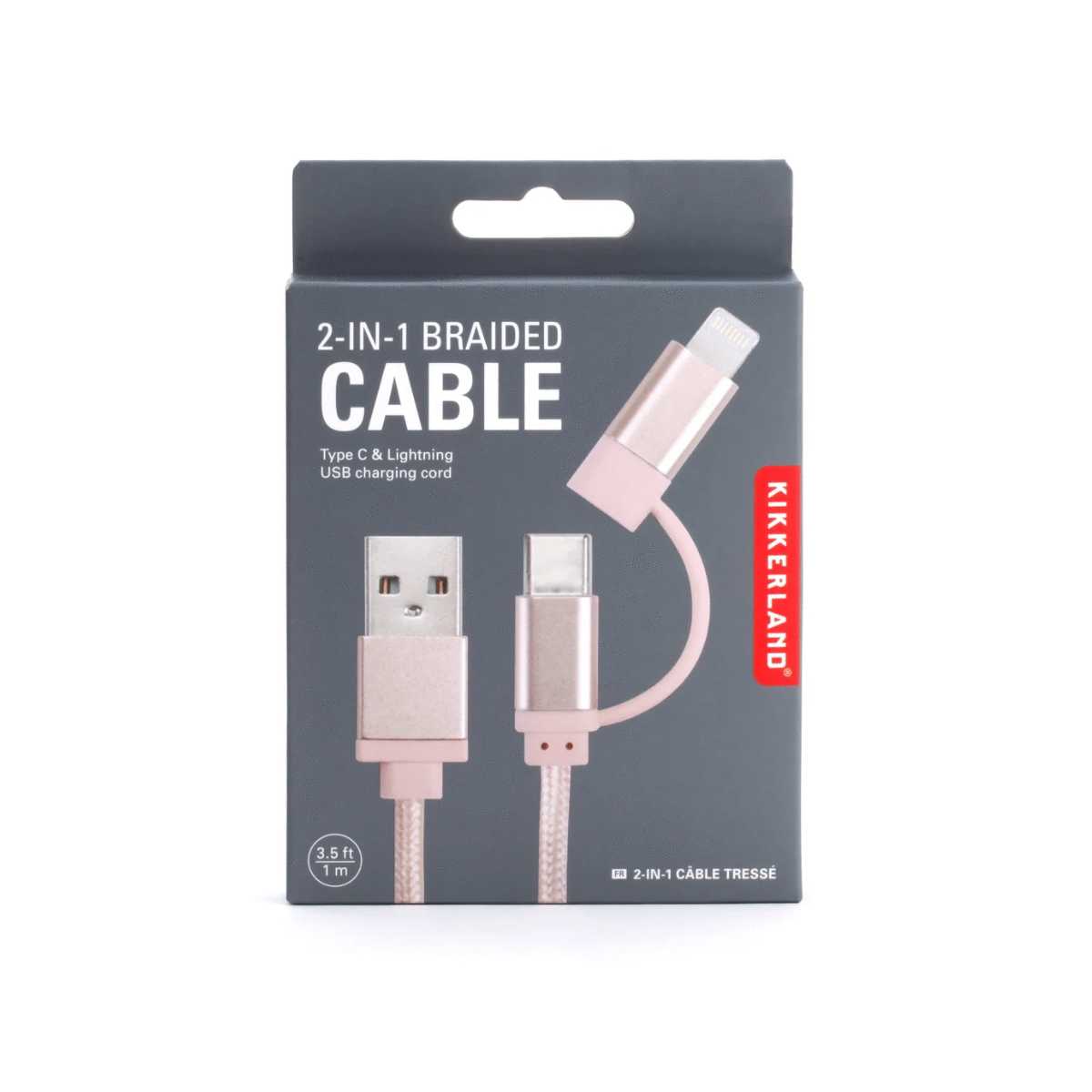 Cable usb 2 en 1 braided cable rose gold