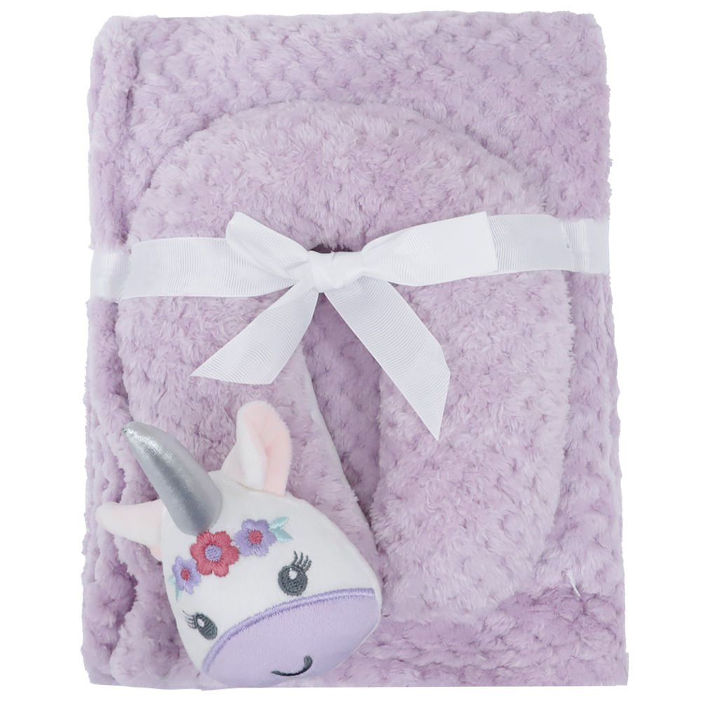 Frazada morada con almohada media luna para bebé niña