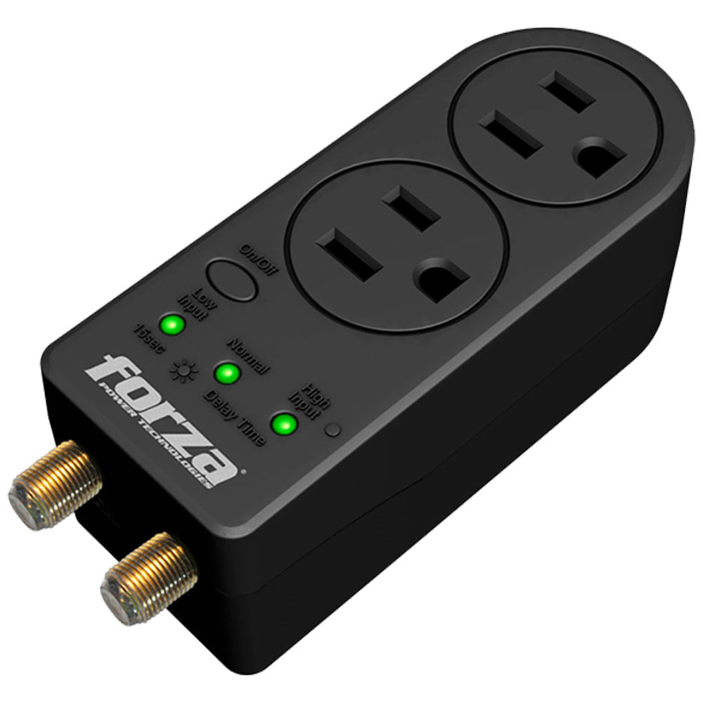 Protector de voltaje Forza 1800 Watts 2 tomas certificados NEMA 5-15R + 2 puertos coaxiales