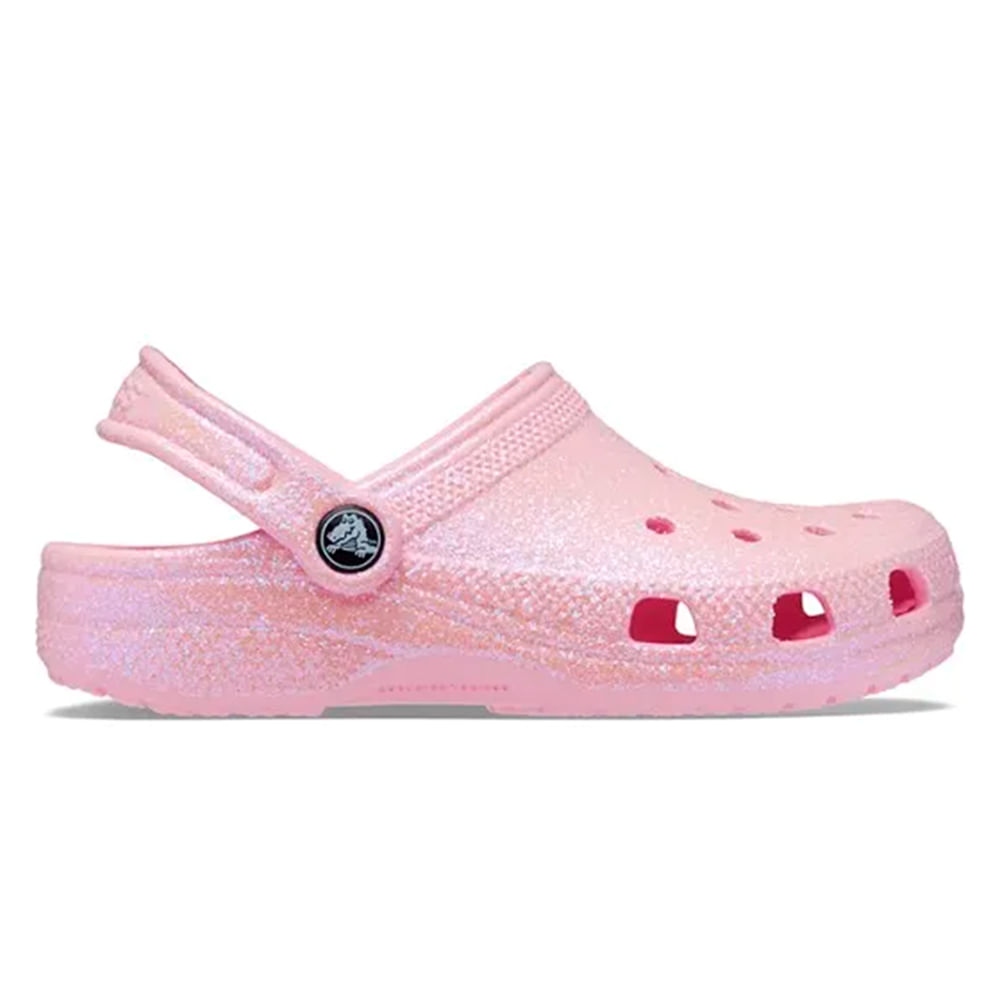 Crocs clásico clog rosado con glitter para niña