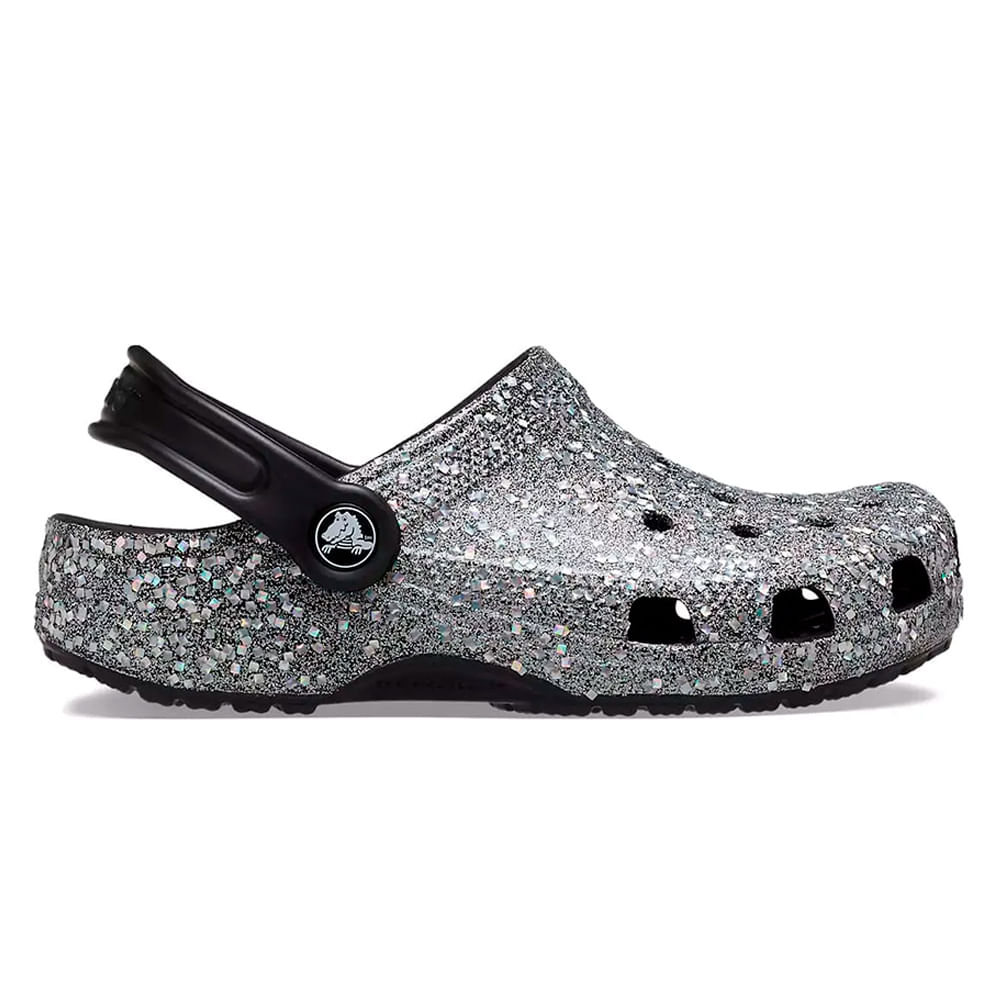 Crocs clásico clog negro con glitter para niña