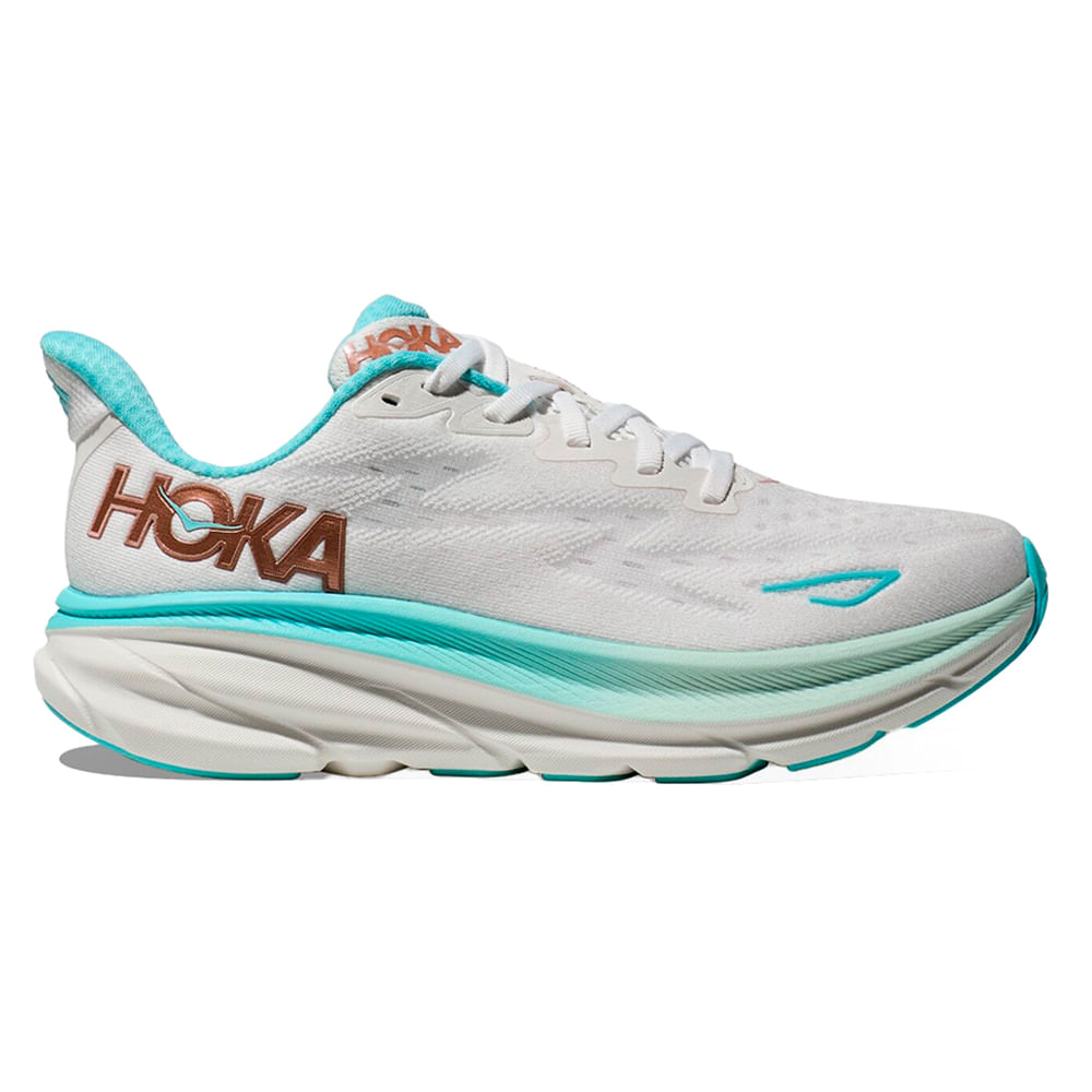 Zapato Hoka Clifton 9 deportivo blanco/celeste para mujer