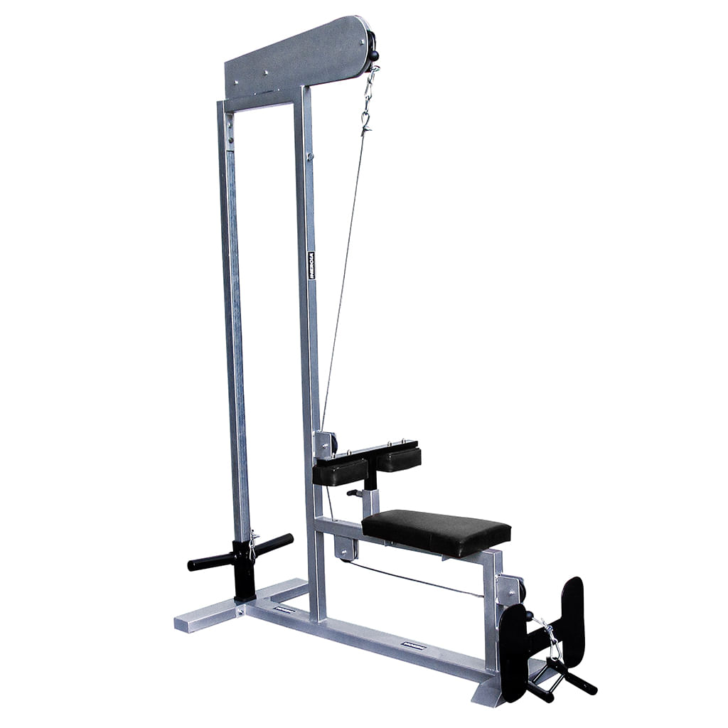 Máquina de jalón de polea alta y polea baja con carga de discos olímpicos