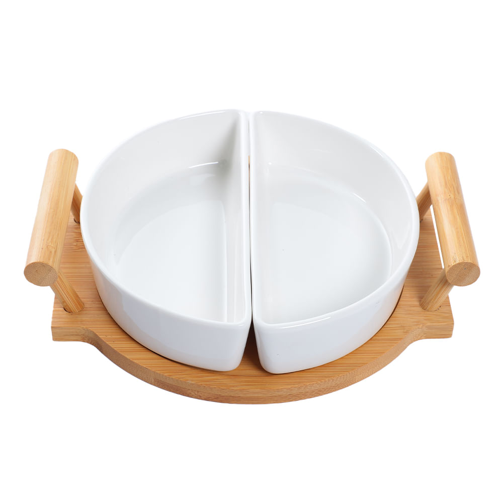 Set de 2 piezas para servir con base de bambú 24.2x19x5.8 cm