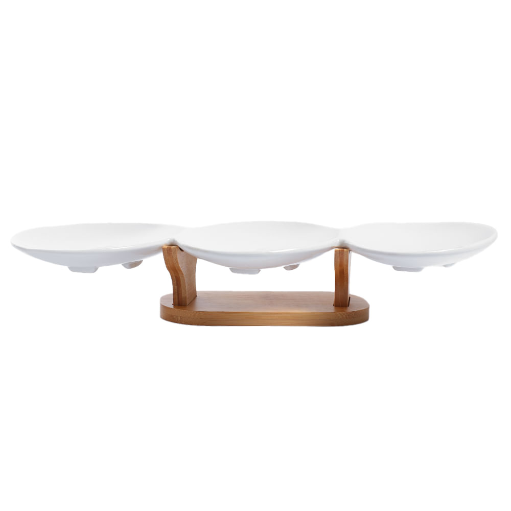 Pieza para servir 3 divisiones con base de bambú  36.5x6 cm