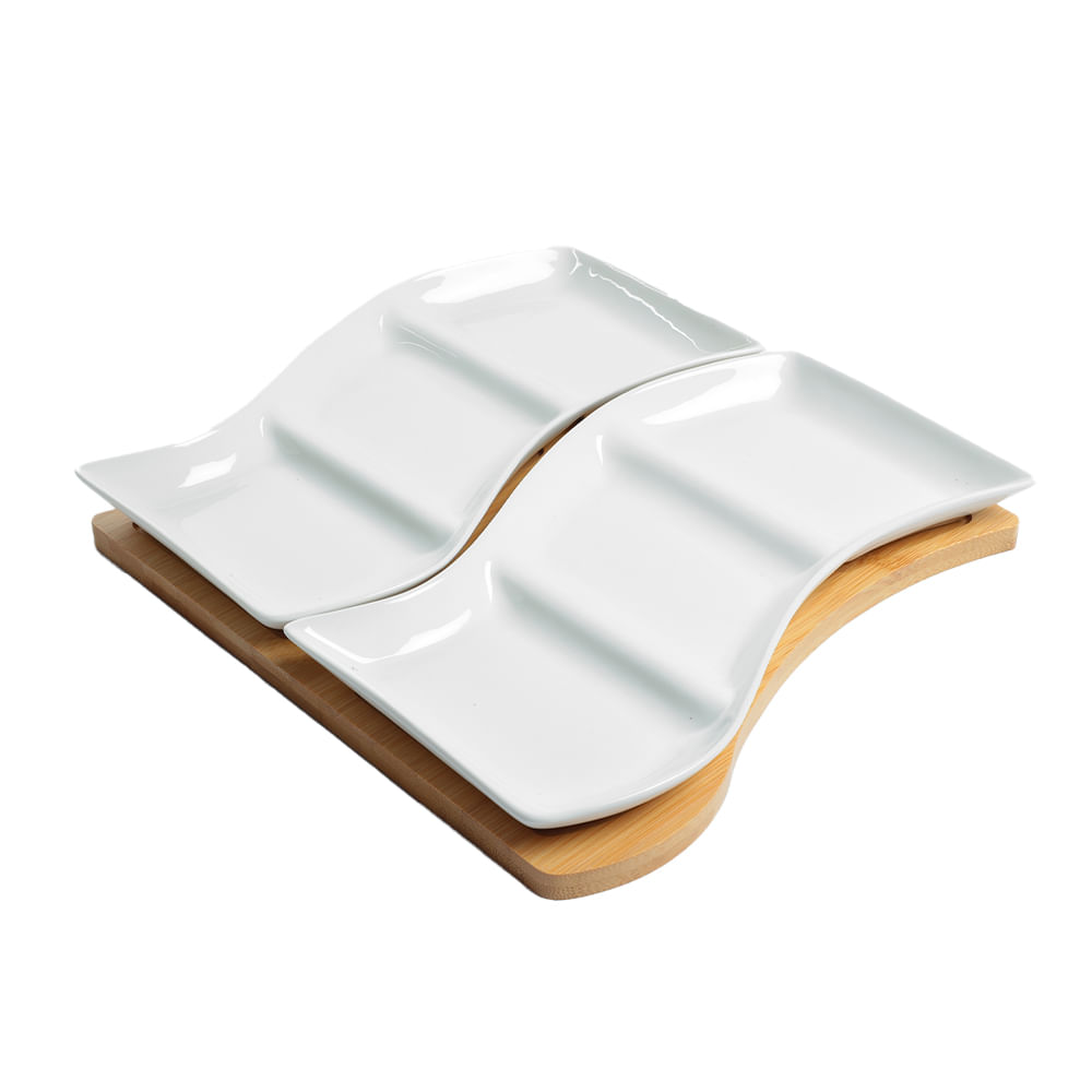 Pieza para servir 6 divisiones con base de madera 26x28x3 cm