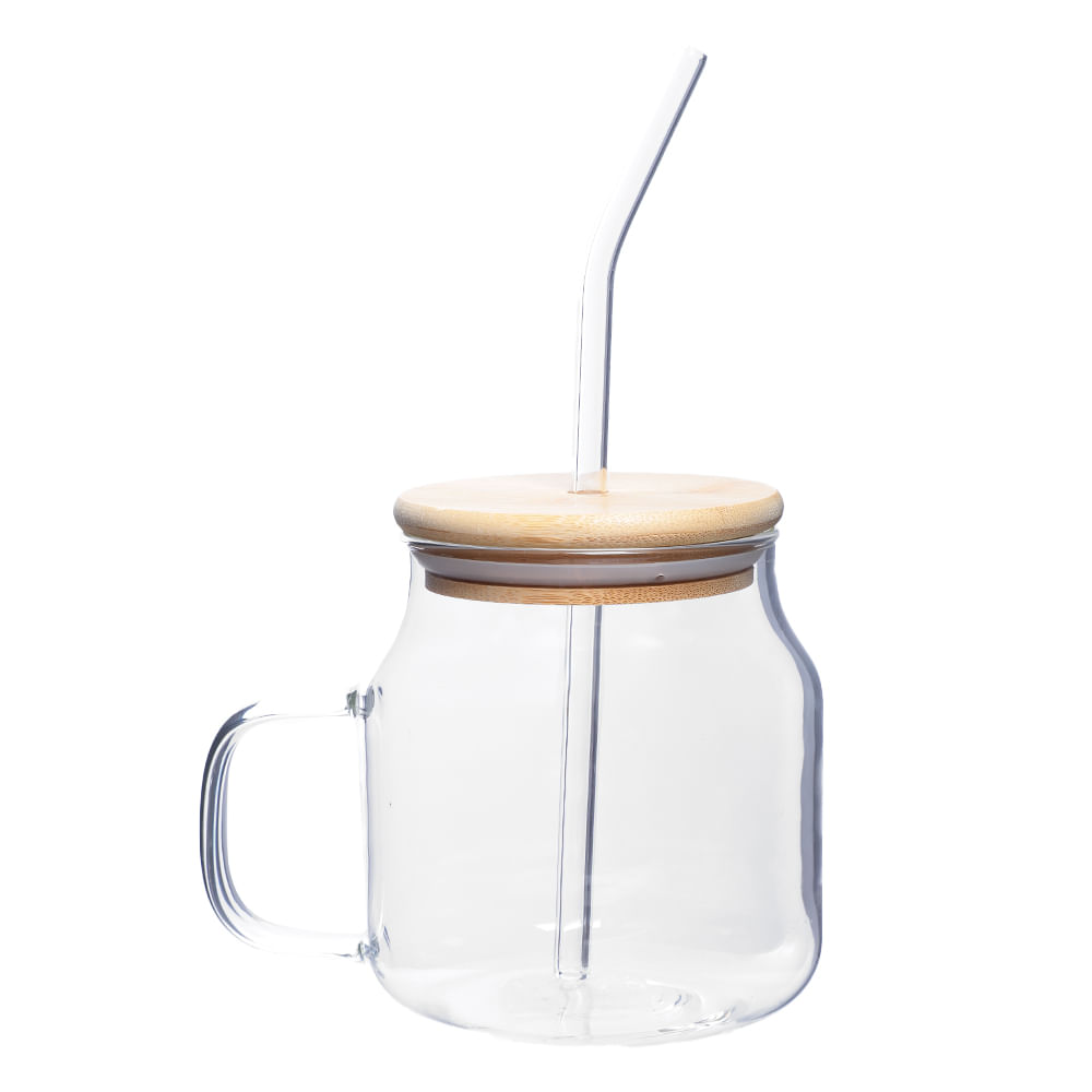 Taza de vidrio con pajilla 600 ml