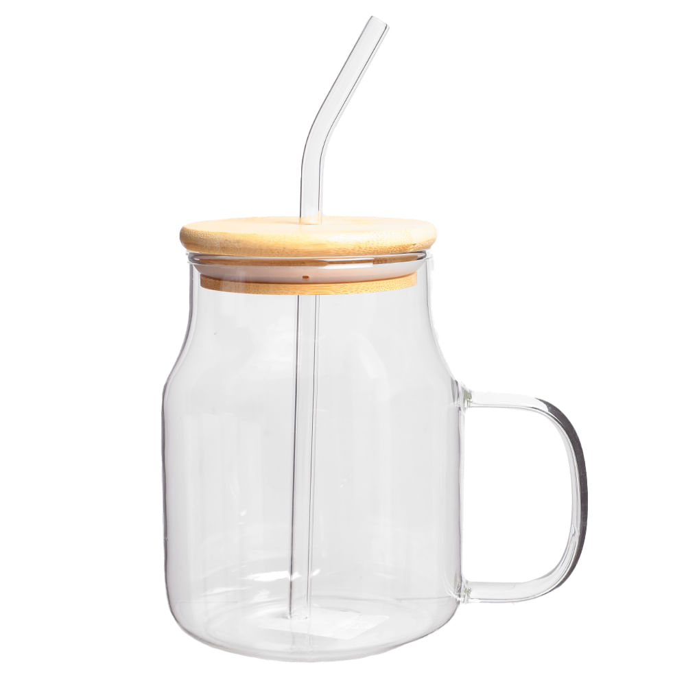 Taza de vidrio con pajilla 700 ml