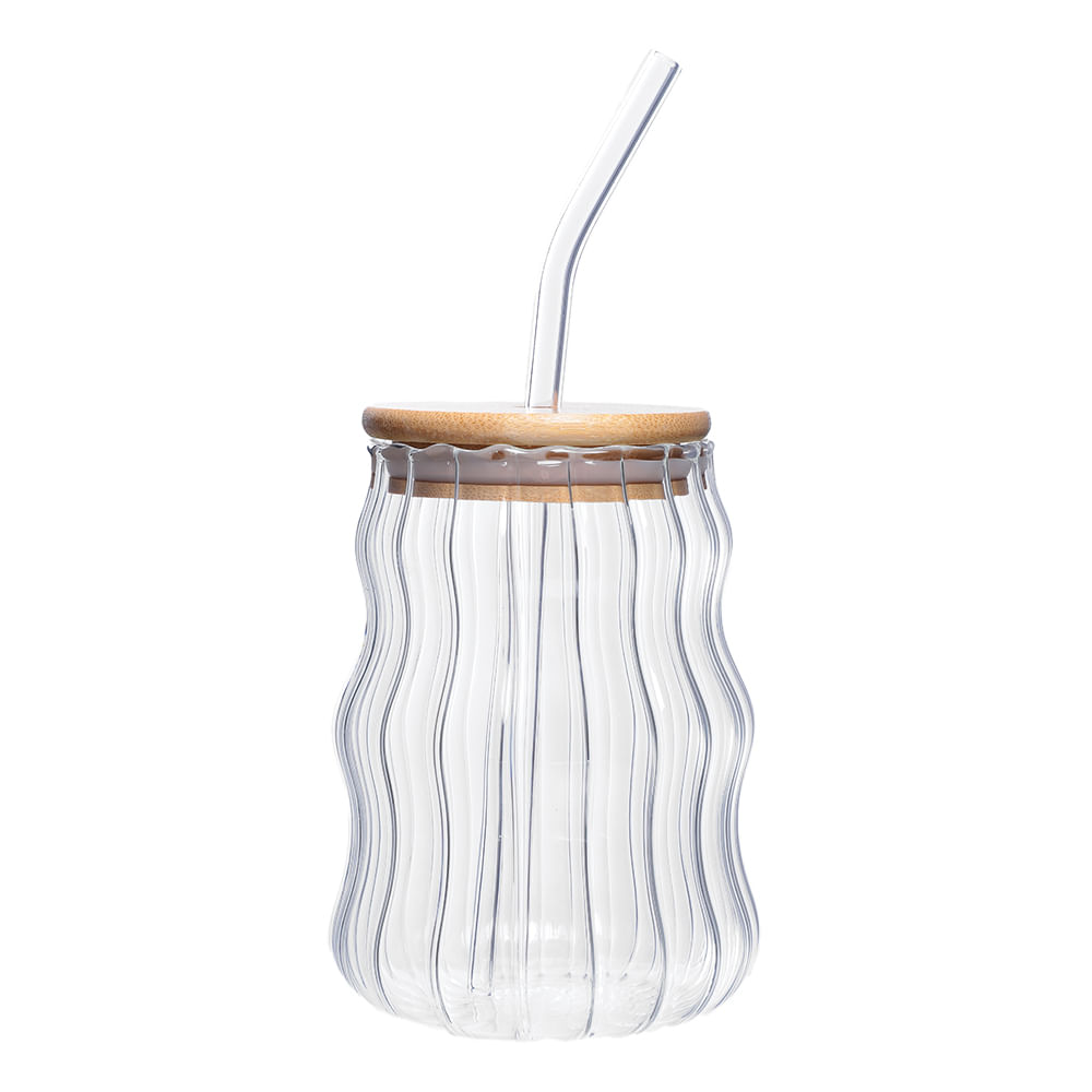 Vaso de vidrio con pajilla 500 ml