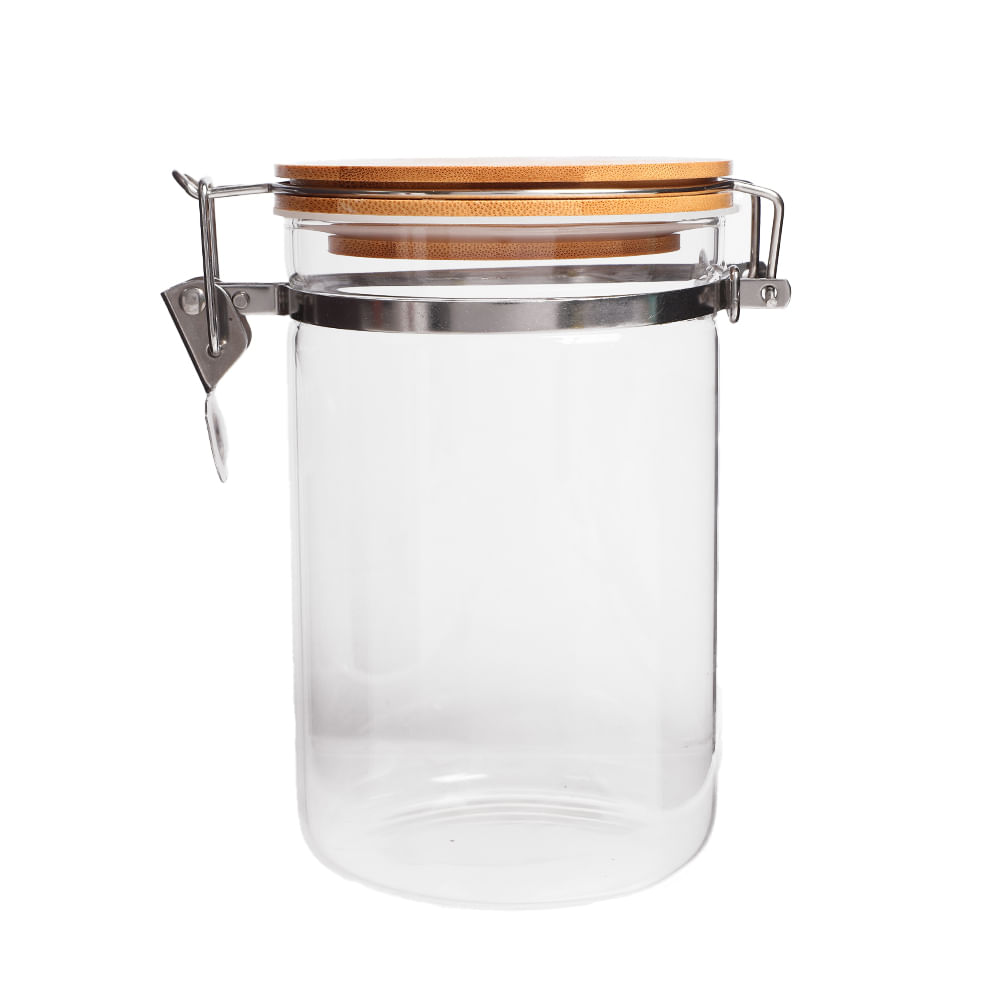 Canister de vidrio con tapa de madera 15x16 cm