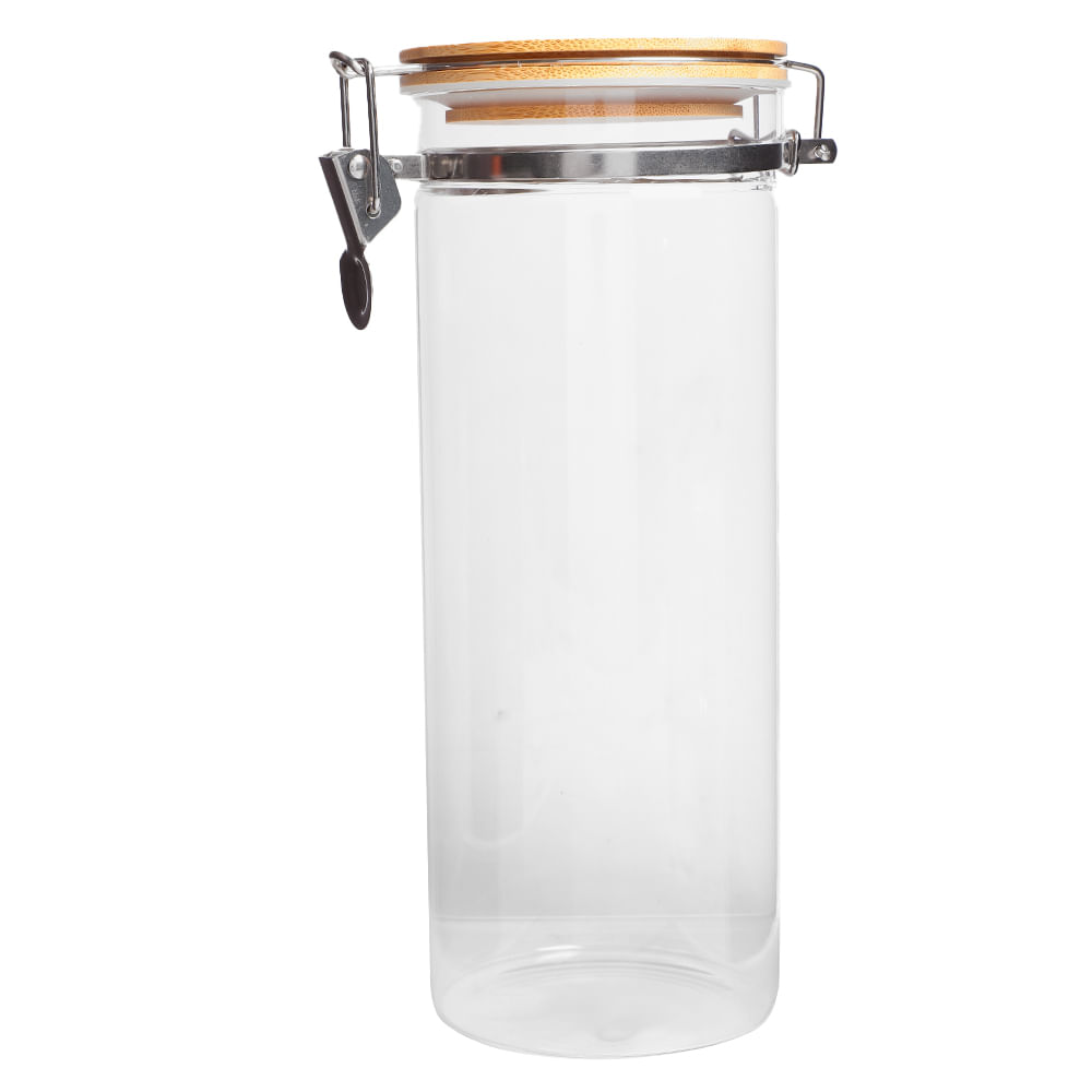 Canister de vidrio con tapa de madera 14x26 cm