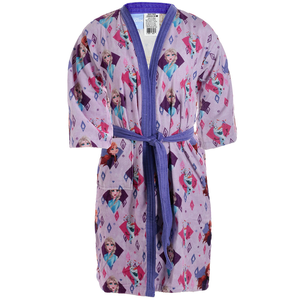 Bata de baño morada con estampado de frozen para niña