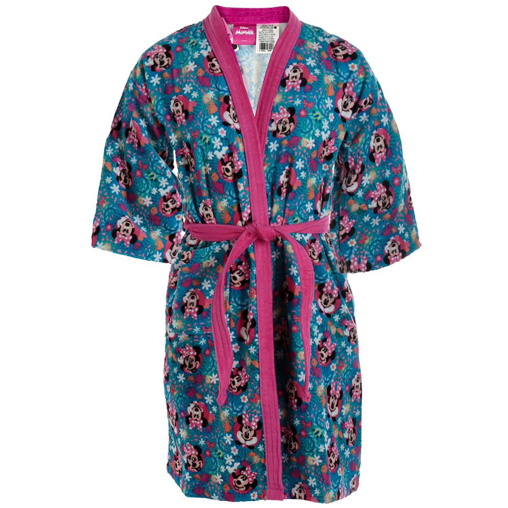 Bata de baño celeste con estampado de minnie para niña