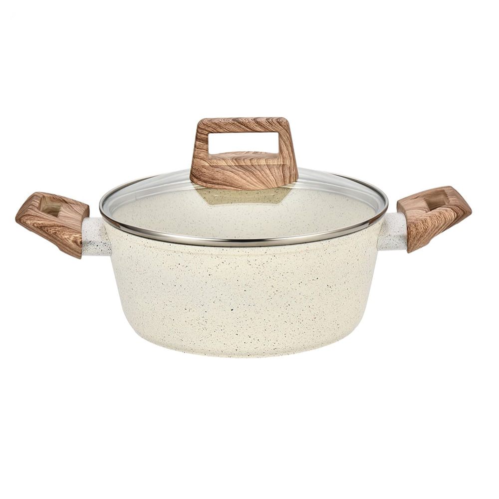 Olla color crema con tapa de vidrio 20 cm