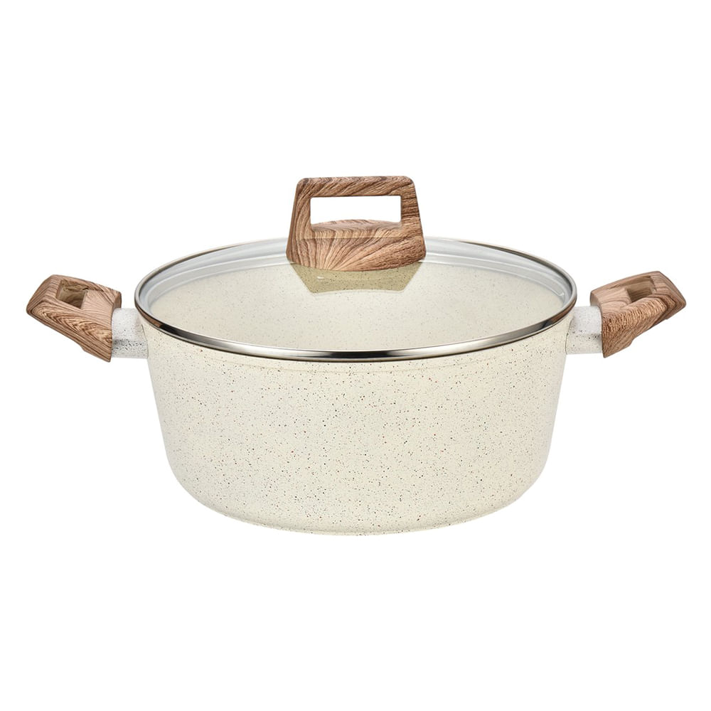 Olla color crema con tapa de vidrio 24 cm