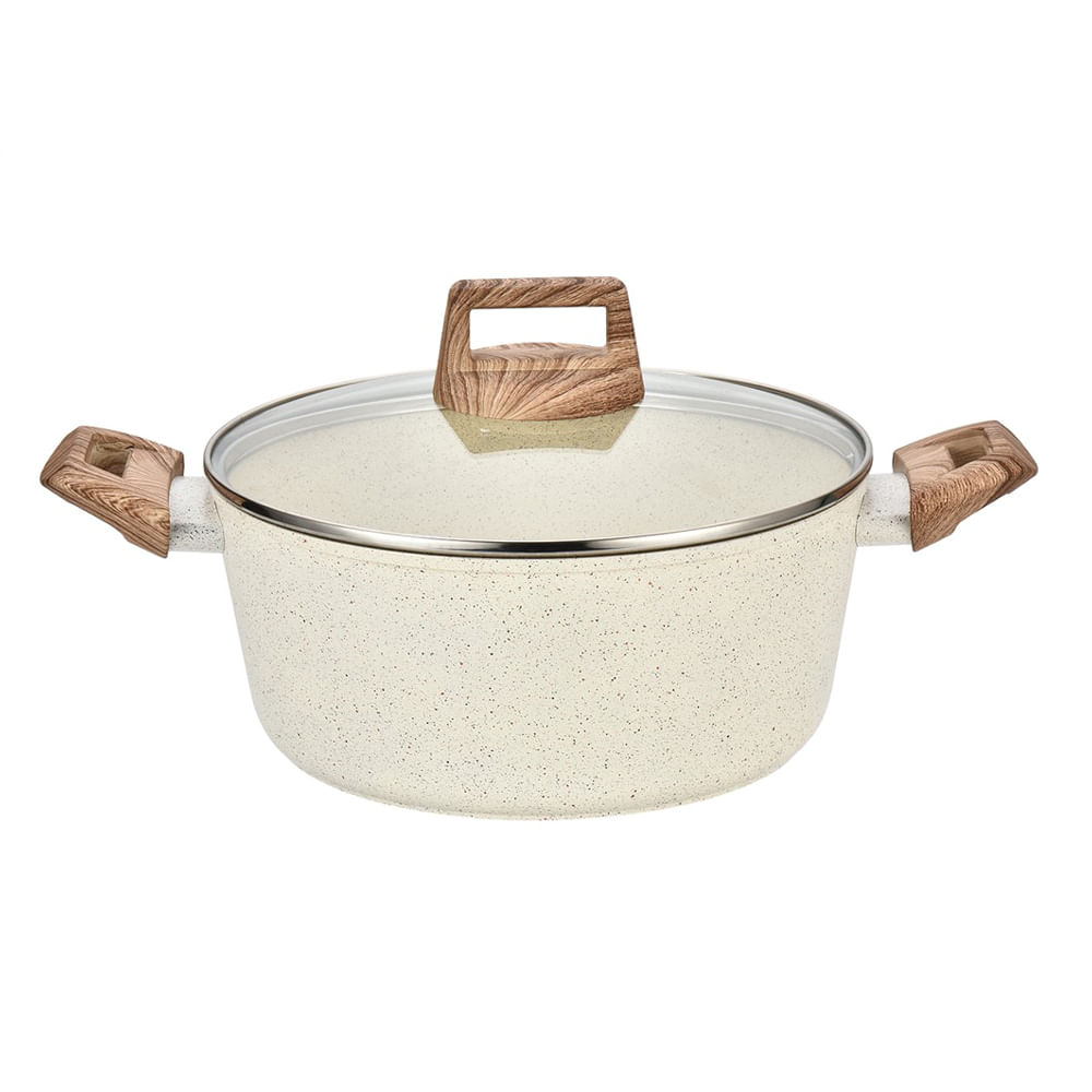 Olla color crema con tapa de vidrio 28 cm