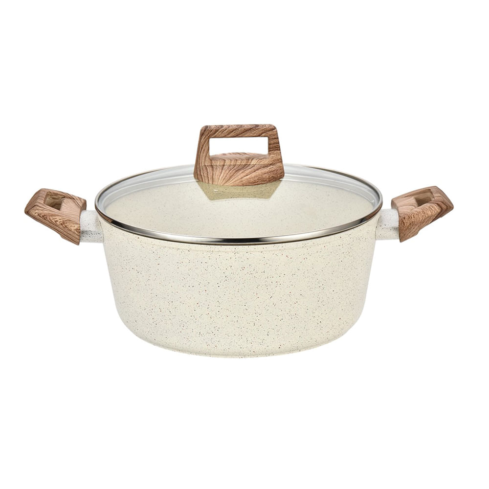 Olla color crema  con tapa de vidrio 26 cm