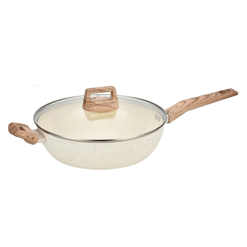Sartén con tapa color crema 28 cm