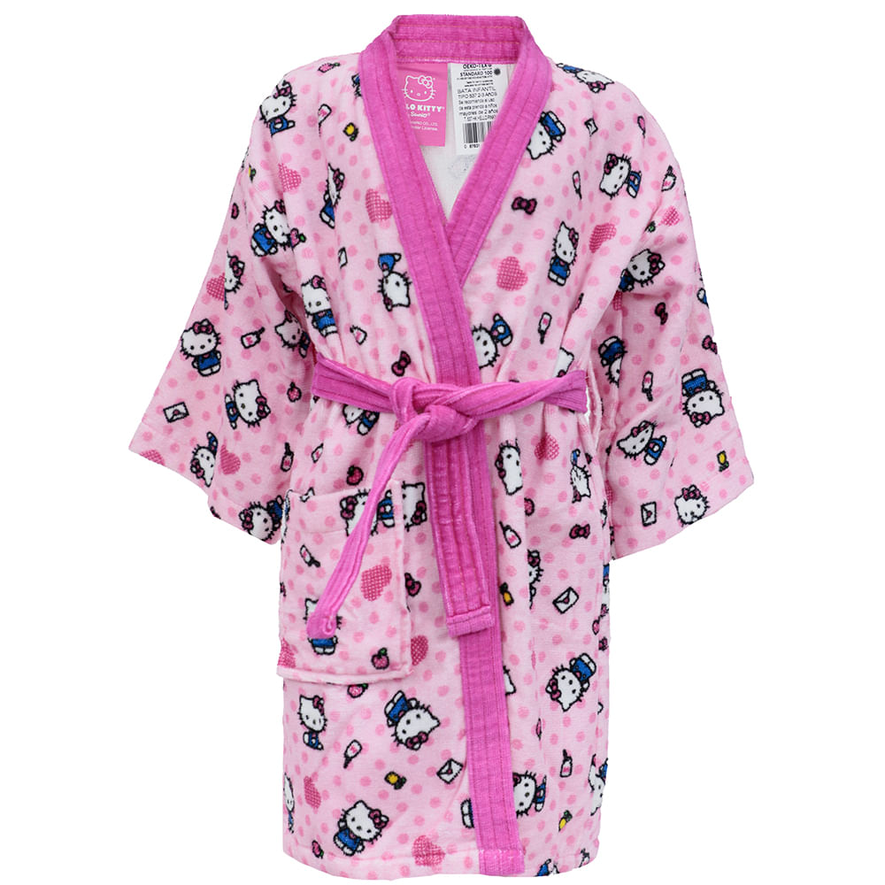 Bata de baño rosada con estampado de Hello Kitty para niña