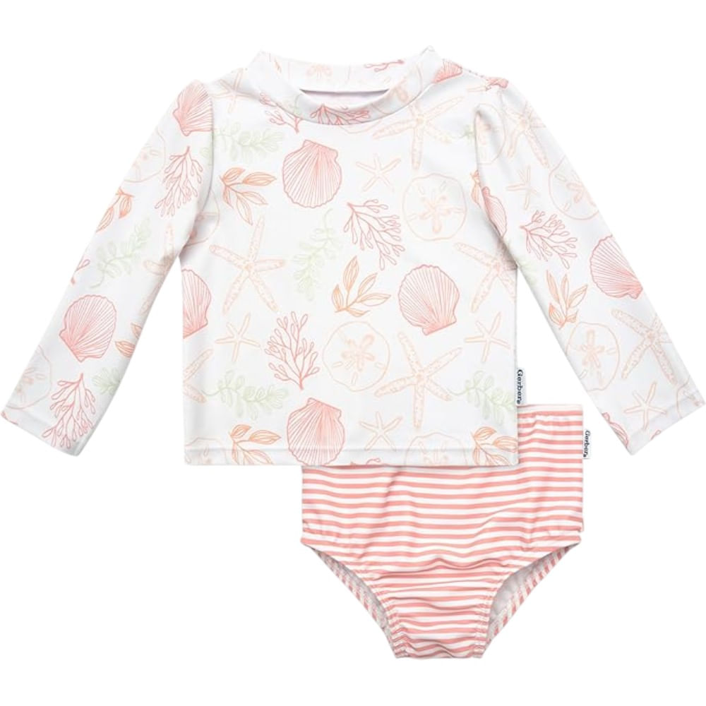 Traje de baño 2 piezas bicolor con estampado para bebé niña