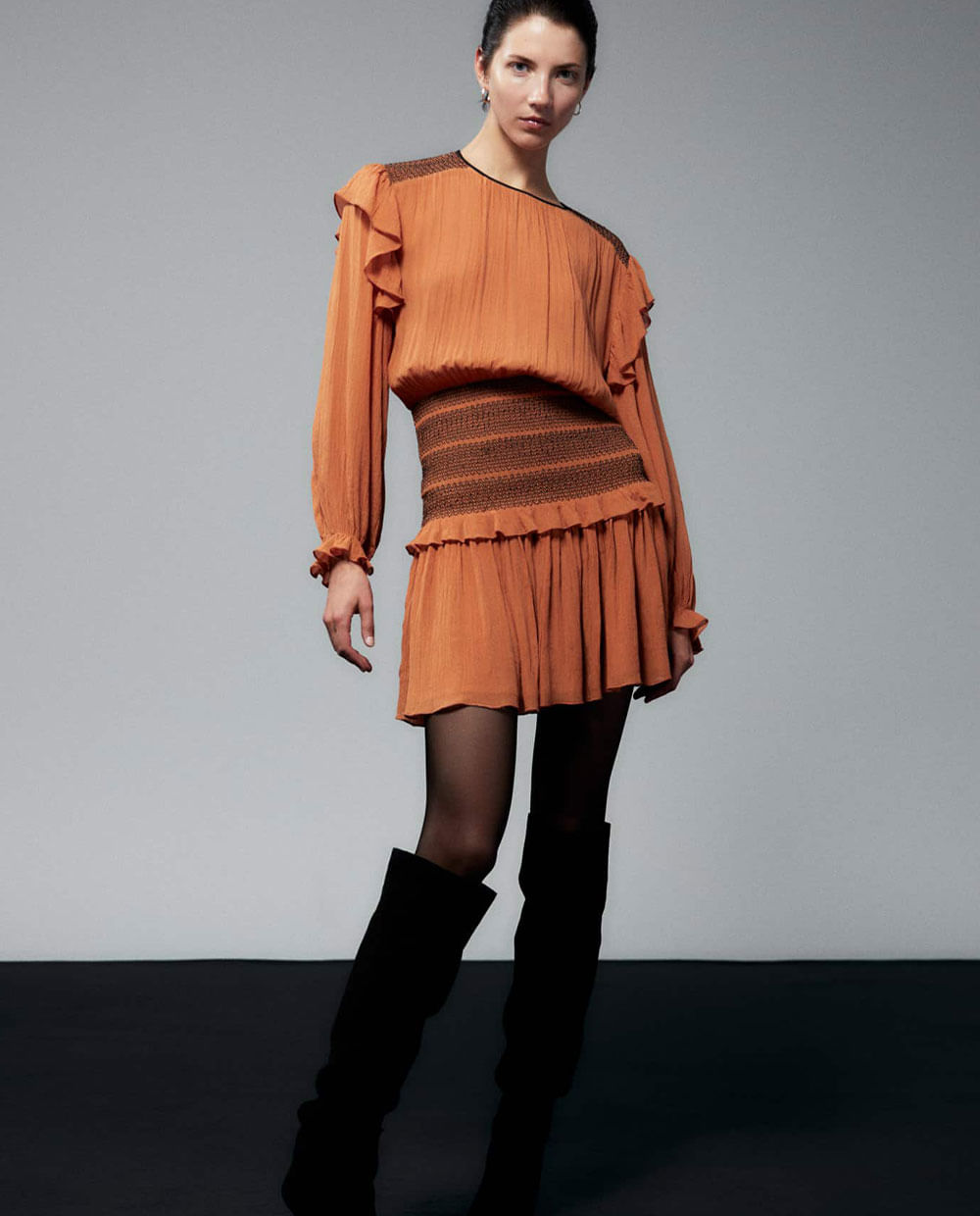 Vestido Sfera casual anaranjado manga larga para mujer