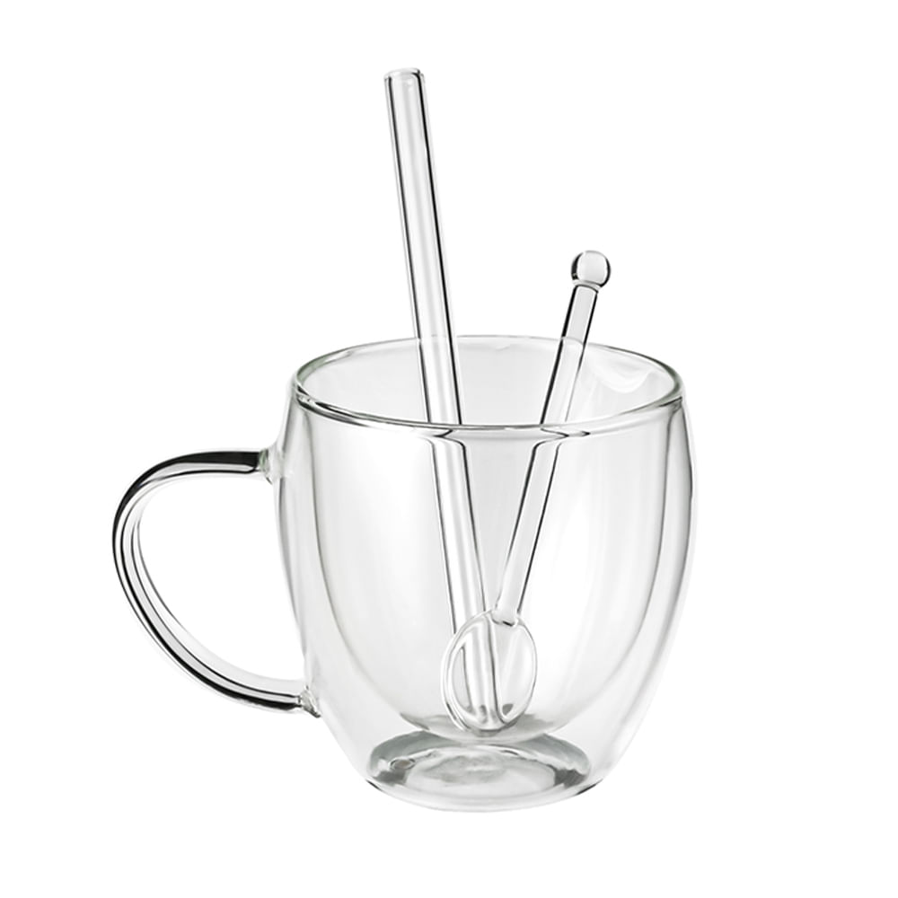 Set navideño de tazas + cucharas de vidrio y removedores